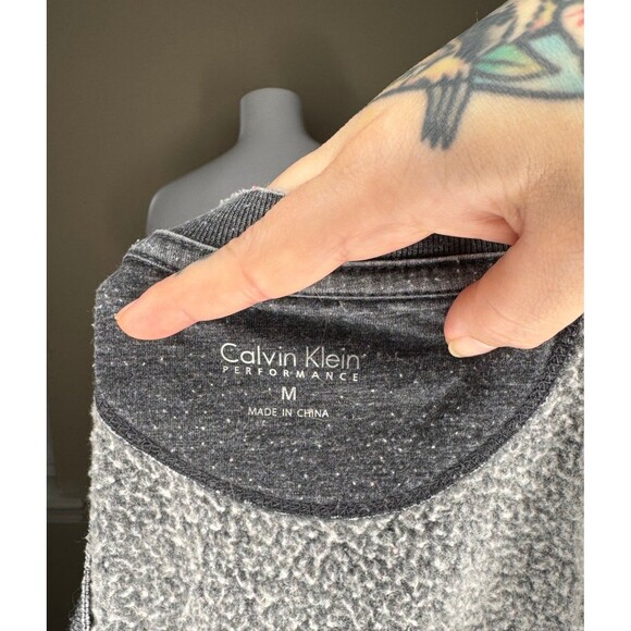 Calvin Klein Wide Neck Mineral Wash Sweatshirt Faded Black Grey VERY Soft Medium - Picture 3 of 9